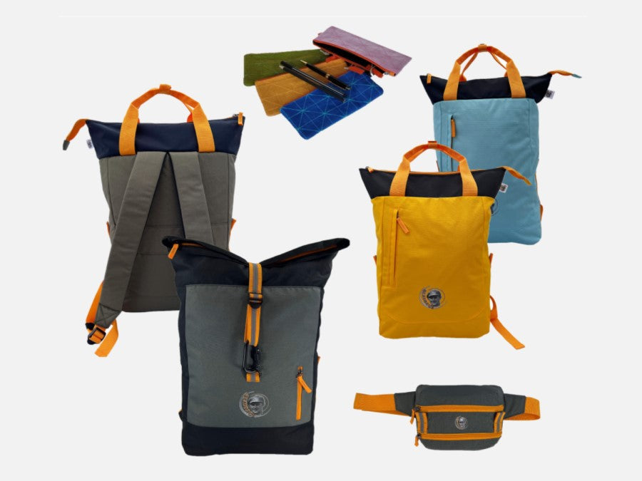 Rucksäcke für Business, Reisen oder Einkaufen von Beadbags, wasserabweisend aus Ozean Bound Plastik - Crossbody Taschen - Federhalter aus Moskitonetzen