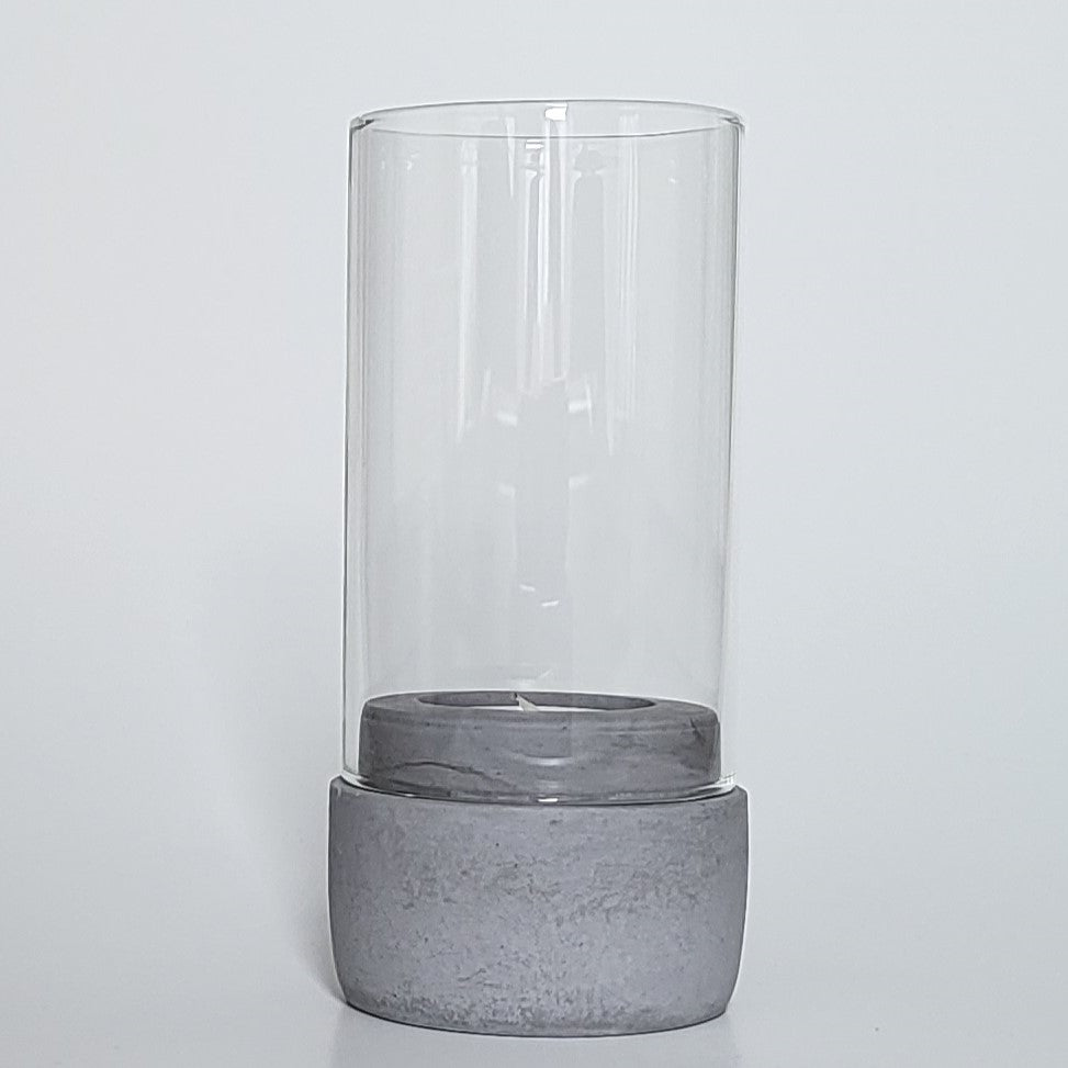 Windlicht Beton dunkelgrau mit Glas Aufsatz für  normales Teelicht